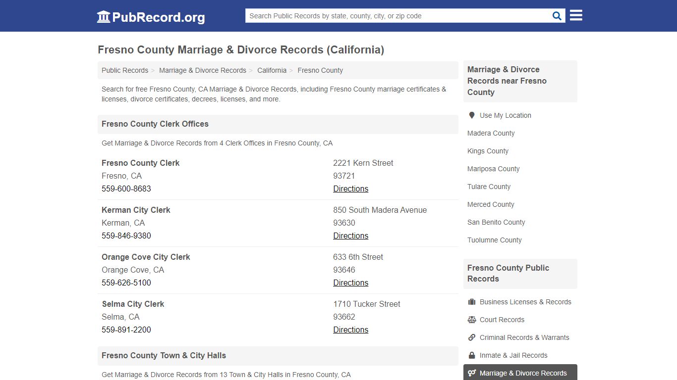 Fresno County Marriage & Divorce Records (California)